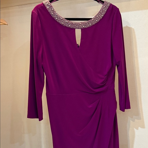 Alex Evenings Purple Long Sleeve Dress with Beaded Neckline - Picture 6 of 9